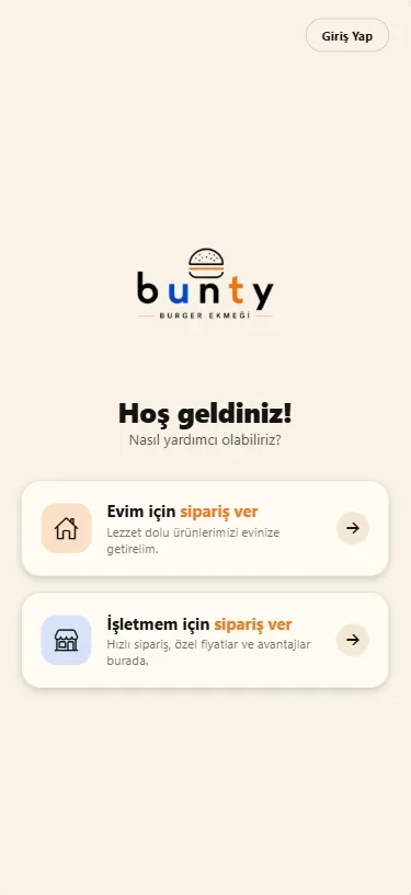 Bunty Bun bayi uygulamasında sipariş ekranı
