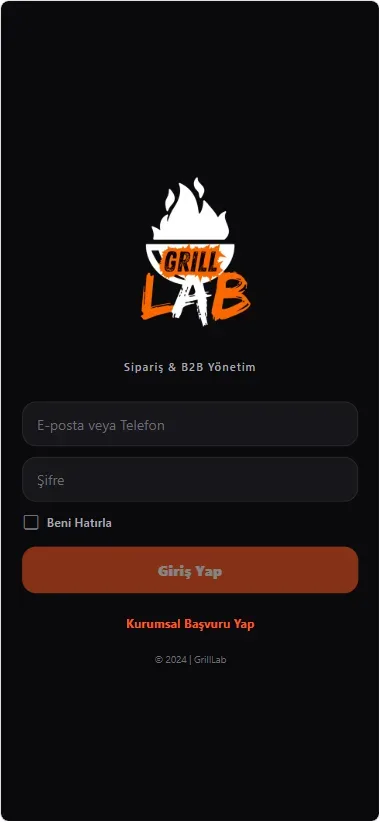 Grill Lab B2B panelinde gelen siparişler listesi