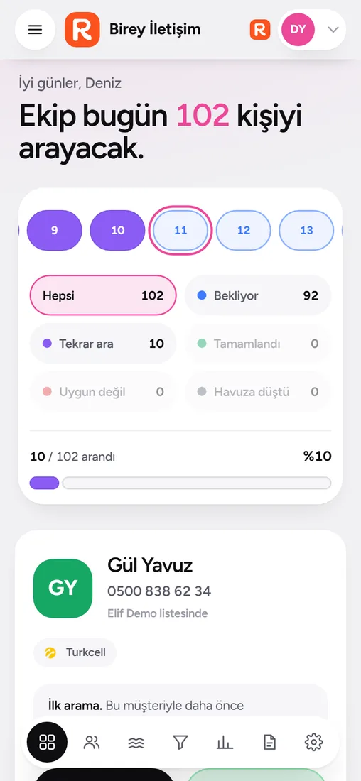 Ringo CRM mobil görünümü
