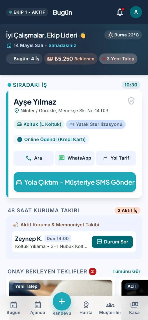 Saha işi takip uygulamasında günün işleri