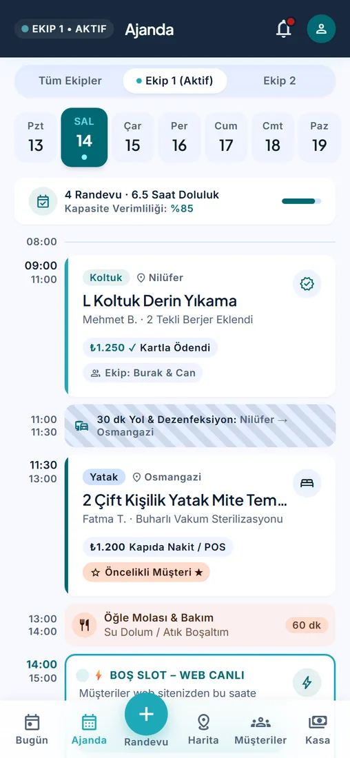 Saha işi takip uygulamasında ajanda